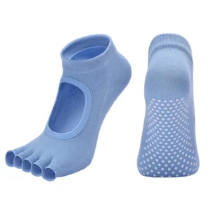 Chaussettes pilates courtes bleues à orteils séparés