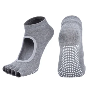 Chaussettes pilates courtes grises à orteils séparés