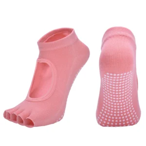 Chaussettes pilates courtes roses à orteils séparés