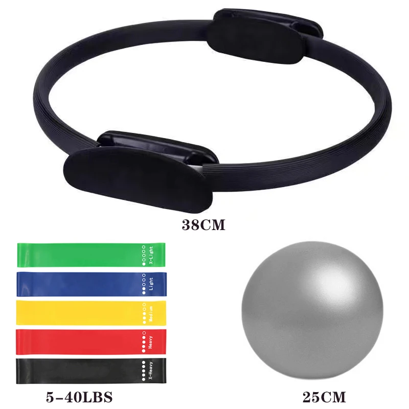 Kit pilates noir cercle, élastique et ballon