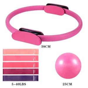 Kit pilates rose cercle, élastique et ballon